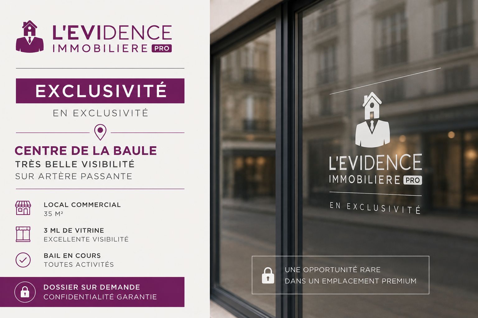 A louer, local de 35m2 avec sous-sol de 40m2, dans rue commerçante de La Baule